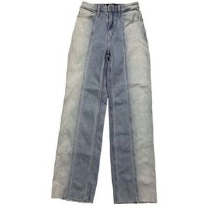 Hollister Ultra High-Rise Dad Jeans Women's Size 24 Blue Two-Tone Raw Hem